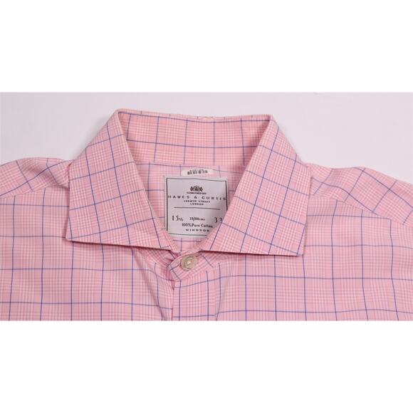 Hawes & Curtis Windsor Pink Plaid Cotton French Cuff Dress Shirt (39) 15.5-33 - Picture 5 of 7